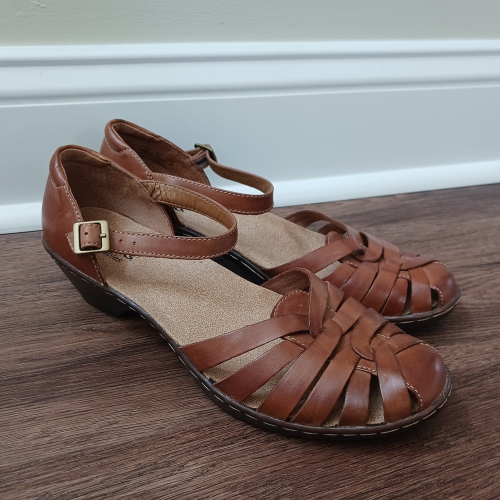 Clarks Bendables Womens 8M Brown Leather Fisherman Sandals Wendy Land 60553